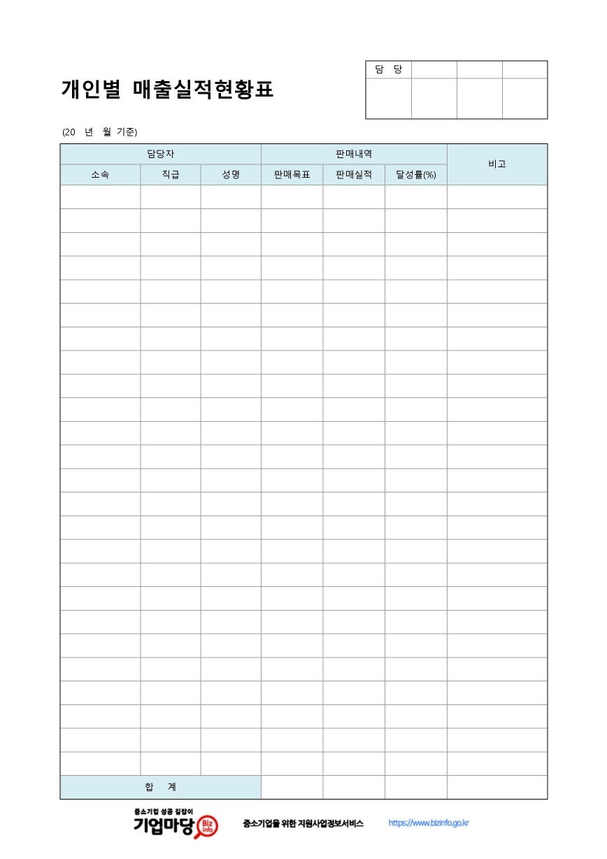 개인별 매출실적 현황표 미리보기