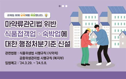 마약류관리법 위반 식품접객업ㆍ숙박업에 대한 행정처분기준 신설